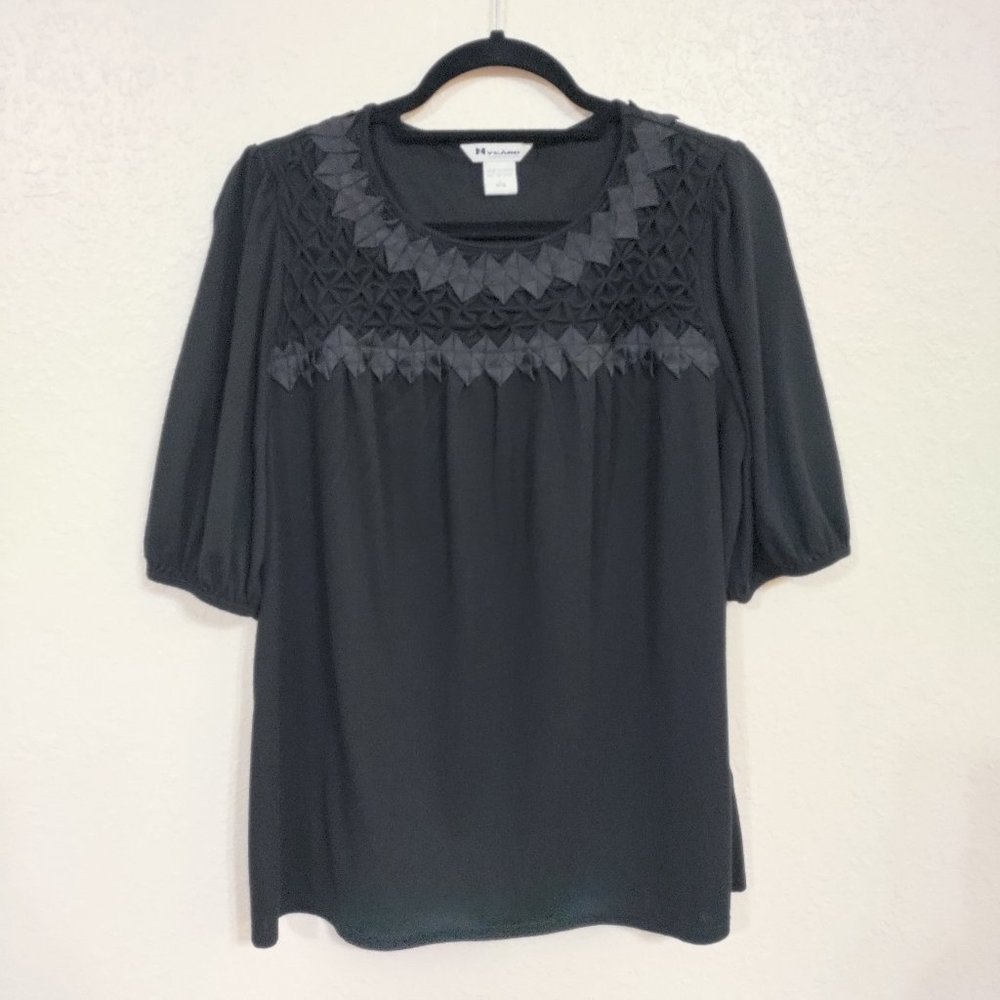 Nvgard Collection Women's 3/4 Sleeve Embroidered Cotton Linen Blouse Black Large